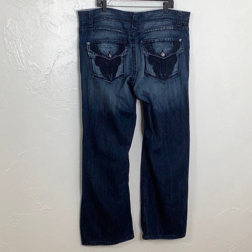 DIVISION E dark Wash distressed straight leg jeans size 42 EUC